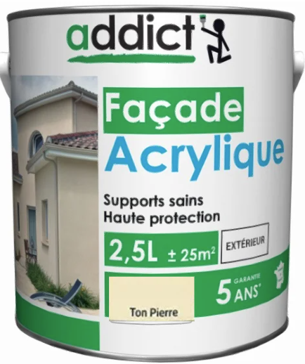 Peinture Façades Acrylique Ton Pierre de Addict 2.5L | PEINTURE DISCOUNT