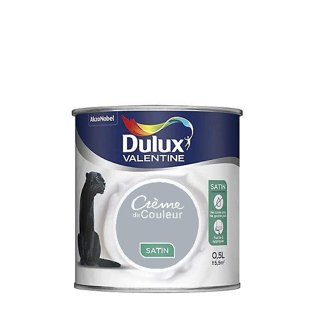 Gris Angora Peinture Crème de couleur Satin Dulux Valentine 0.5L | PEINTURE DISCOUNT