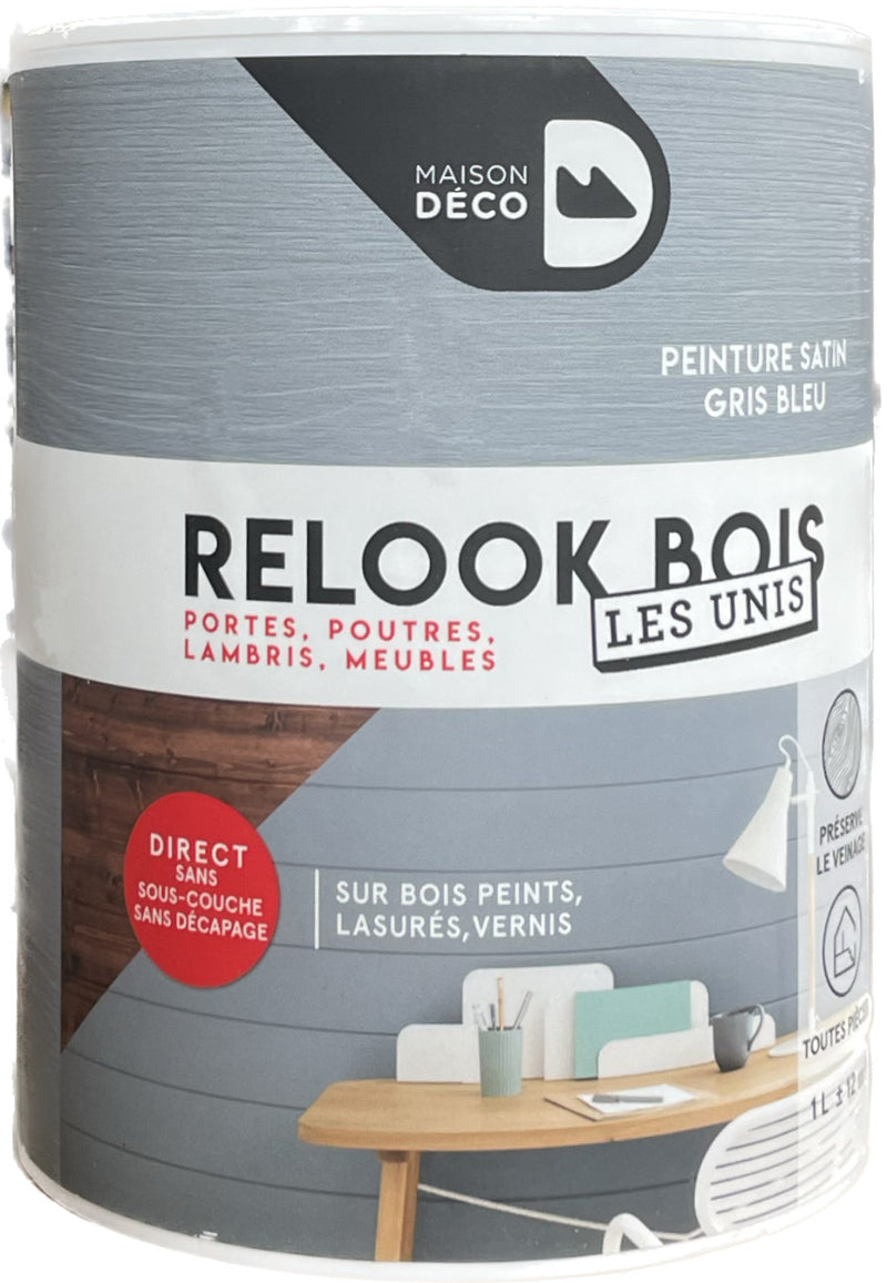 Gris Bleu Relook Bois Maison Déco 1L | PEINTURE DISCOUNT