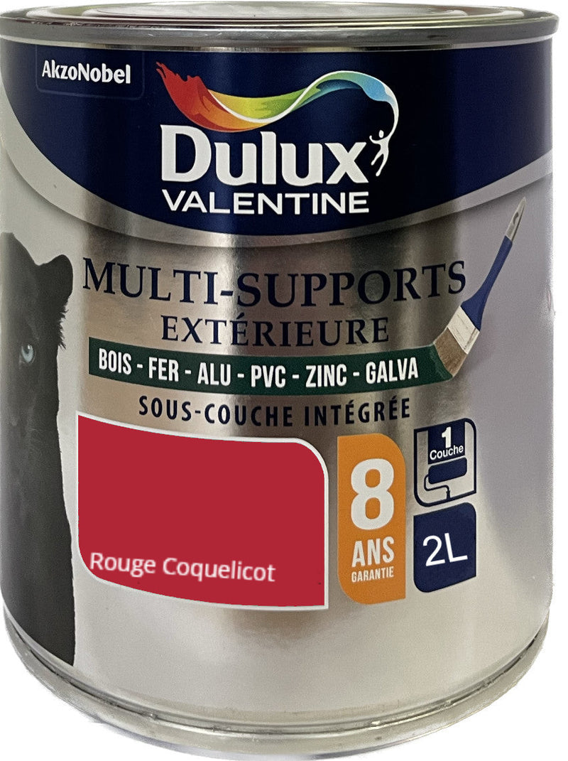 Rouge Coquelicot Peinture Multi-Supports Dulux Valentine 2 L | PEINTURE DISCOUNT